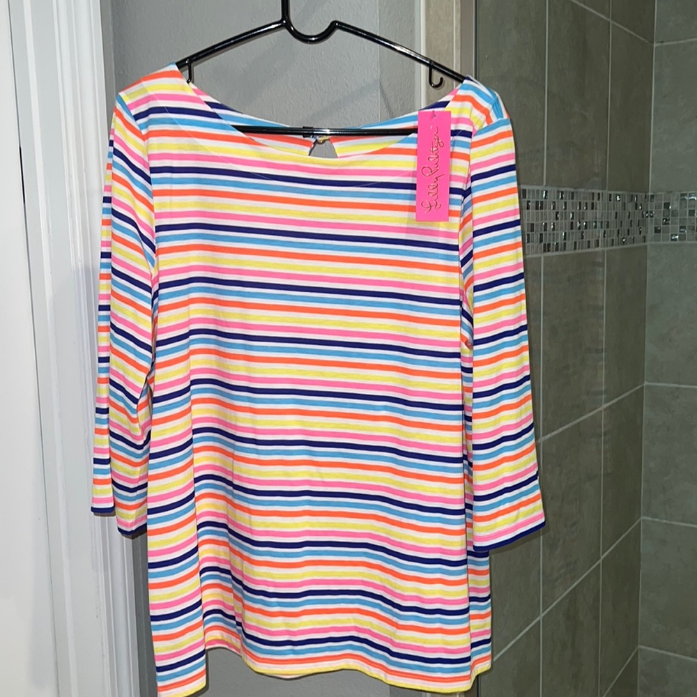 COPY - Lilly Pulitzer Waverly Top Multi Island Stripe 3/4 Shirt Size XL new wit…